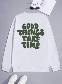 Manfinity 男士標語圖案落肩袖運動衫