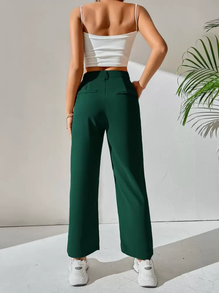 SHEIN PETITE Pantalones de talle alto con fruncido - Verde Oscuro - Añade 2