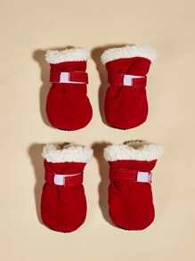 1 Bộ Giày Giữ Nhiệt Màu Đỏ Cho Thú Cưng Thích Hợp Cho Chó Mèo, Để Mang Hàng Ngày - Đỏ - Xem 2