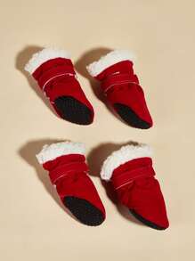 1 Bộ Giày Giữ Nhiệt Màu Đỏ Cho Thú Cưng Thích Hợp Cho Chó Mèo, Để Mang Hàng Ngày - Đỏ - Xem 3