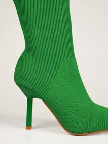 Pull On High Heeled Sock Boots - Green - View 2