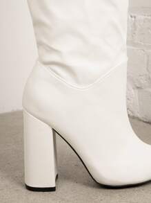 SHUZIA Knee High Pointy Toe Block Heel Boots - White - View 4