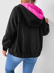 Calvaya Plus Teddy Lined Slant Pocket Hooded Jacket - Black - View 2