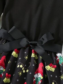 小女童聖誕圖案繫腰帶洋裝