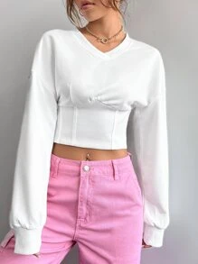 Muchica Quần áo thể thao nữ màu trơn Giải trí - trắng - Xem 3