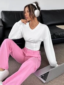 Muchica Quần áo thể thao nữ màu trơn Giải trí - trắng - Xem 5