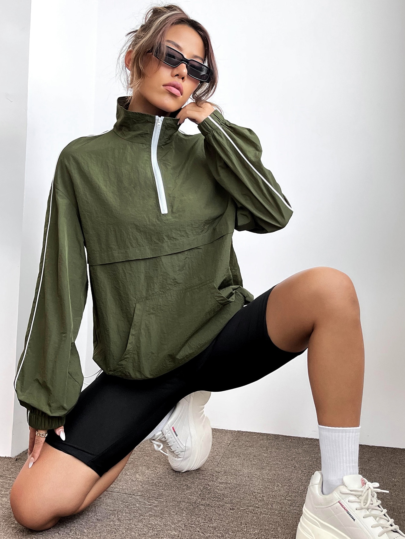 SHEIN Coolane Contrast Tape Half Zip Windbreaker Jacket SHEIN UK