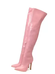 Zipper Side Point Toe Stiletto Heeled Sock Boots, Sexy Pink Crocodile Pattern Elastic Boots Fashion Boots - Pink - View 3