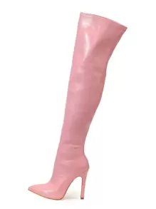Zipper Side Point Toe Stiletto Heeled Sock Boots, Sexy Pink Crocodile Pattern Elastic Boots Fashion Boots - Pink - View 4