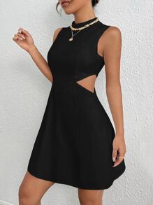 SHEIN EZwear 側邊鏤空無袖洋裝 - 黑色 - 查看 3