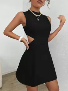 SHEIN EZwear 側邊鏤空無袖洋裝 - 黑色 - 查看 5