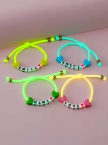 4入組女孩夜光愛心裝飾手環 - 彩色 - 查看 1