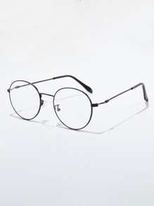 一副男士时尚双梁圆形眼镜，款式新颖，适合户外佩戴 - 黑色 - 查看 2