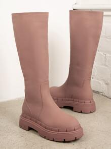 人造皮革粗鞋底靴子 - 藕粉色 - 查看 1