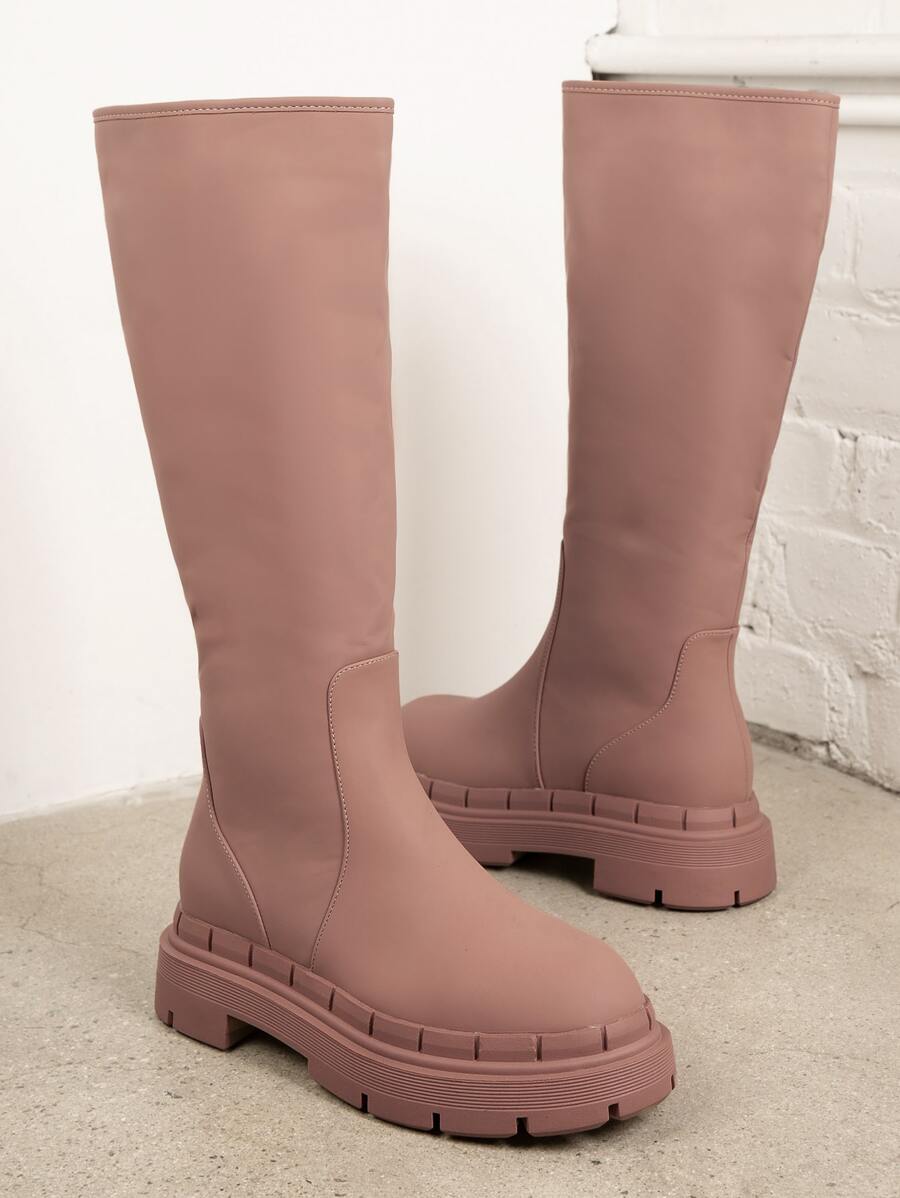 人造皮革粗鞋底靴子 - 藕粉色 - 查看 1