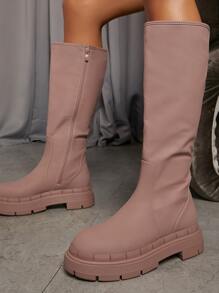 人造皮革粗鞋底靴子 - 藕粉色 - 查看 3