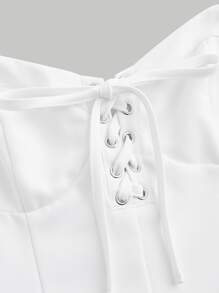 SHEIN MOD Solid Lace Up Cami Dress - White - View 4