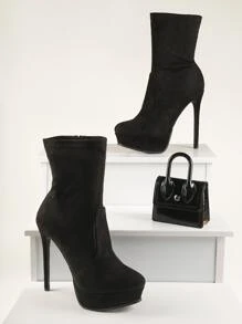 Botines de tacón de aguja con plataforma sintética - Negro - Ver 2