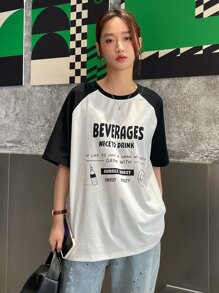 DAZY Slogan Graphic Contrast Raglan Sleeve Tee - Black - View 1