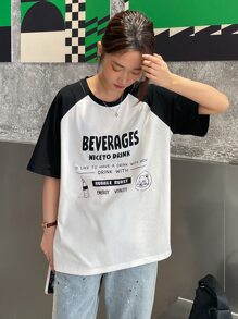DAZY Slogan Graphic Contrast Raglan Sleeve Tee - Black - View 3
