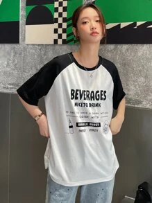 DAZY Slogan Graphic Contrast Raglan Sleeve Tee - Black - View 4