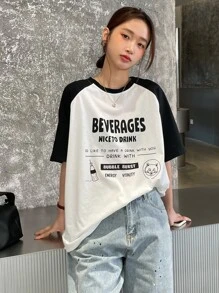 DAZY Slogan Graphic Contrast Raglan Sleeve Tee - Black - View 5