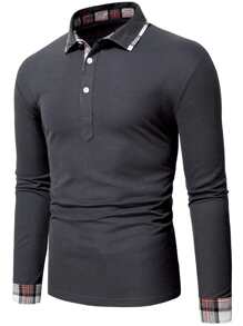 Manfinity Men Contrast Plaid Polo Shirt - Dark Grey - View 1