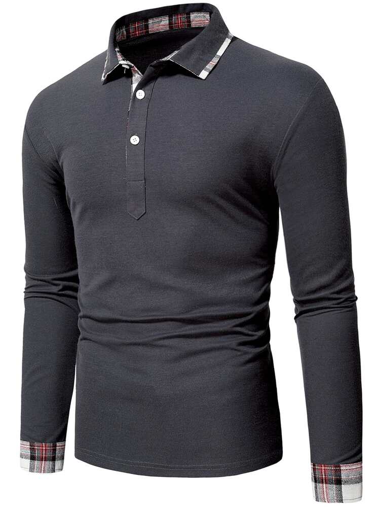 Manfinity Men Contrast Plaid Polo Shirt - Dark Grey - View 1