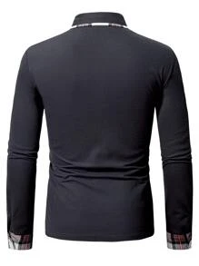 Manfinity Men Contrast Plaid Polo Shirt - Dark Grey - View 2