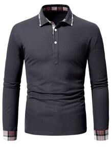 Manfinity Men Contrast Plaid Polo Shirt - Dark Grey - View 4