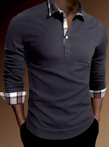 Manfinity Men Contrast Plaid Polo Shirt - Dark Grey - View 6