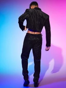 FeverCity Men Glitter Crop Blazer & Pants Suit Set