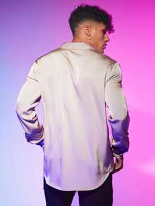 Manfinity RebelGame Men Solid Button Front Shirt - Beige - View 2