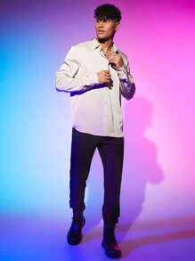 Manfinity RebelGame Men Solid Button Front Shirt - Beige - View 4