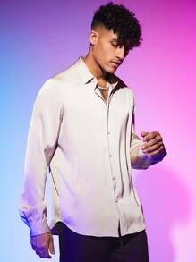 Manfinity RebelGame Men Solid Button Front Shirt - Beige - View 1