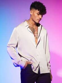 Manfinity RebelGame Men Solid Button Front Shirt - Beige - View 3