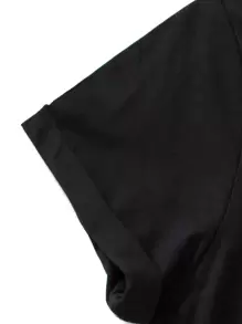 INAWLY Slogan Graphic Tee Shhhh NO ONE CARES Graphic Tees Women Tops - Black - View 4