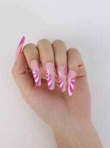 24入組長款棺材撞色假指甲和1張膠帶和1入組指甲銼 - 彩色 - 查看 1