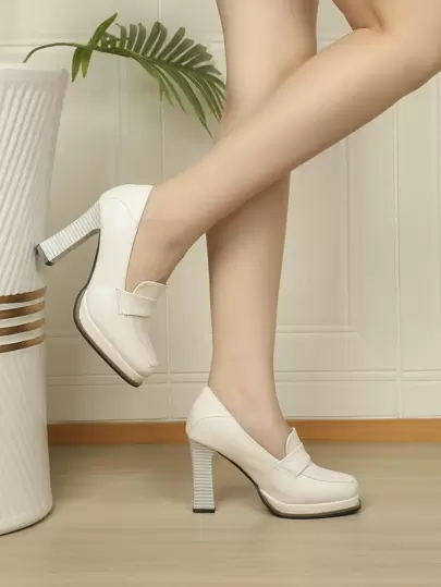 Fall/Winter 2025 Women's Wooden Grain Thick Heel Platform Square Toe Pumps, Work Office Lady Shoes,Elegant,Loafers