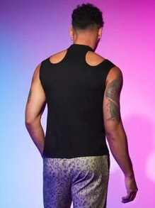 Manfinity RebelGame Men Cut Out Mock Neck Tank Top - Black - View 2