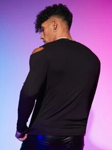 Manfinity RebelGame Men Cold Shoulder Solid Tee - Black - View 3