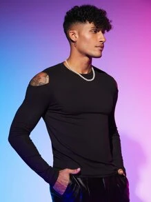 Manfinity RebelGame Men Cold Shoulder Solid Tee - Black - View 6