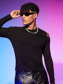 Manfinity RebelGame Men Cold Shoulder Solid Tee - Black - View 8