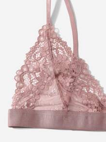 花朵蕾絲胸圍和內褲內衣套裝 - 藕粉色 - 查看 5