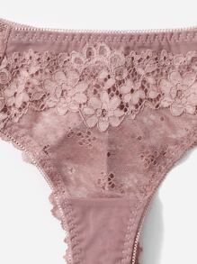 花朵蕾絲胸圍和內褲內衣套裝 - 藕粉色 - 查看 6
