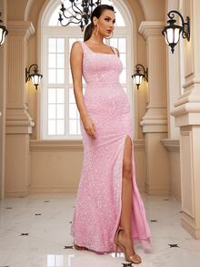 LOVE&LEMONADE Split Thigh Sequin Formal Gown