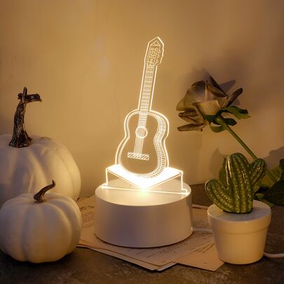 1 件单色和 7 色乐器系列吉他和电吉他和萨克斯管 3D 创意夜灯，送给音乐爱好者的礼物