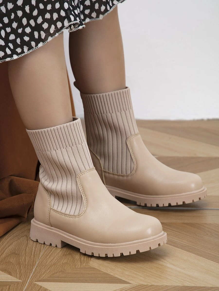Girls Slip On Sock Boots - Apricot - View 1