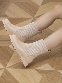 Girls Slip On Sock Boots - Apricot - View 2