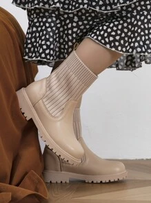 Girls Slip On Sock Boots - Apricot - View 5